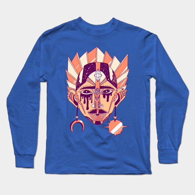 Peach African Mask No 12 Long Sleeve T-Shirt by kenallouis